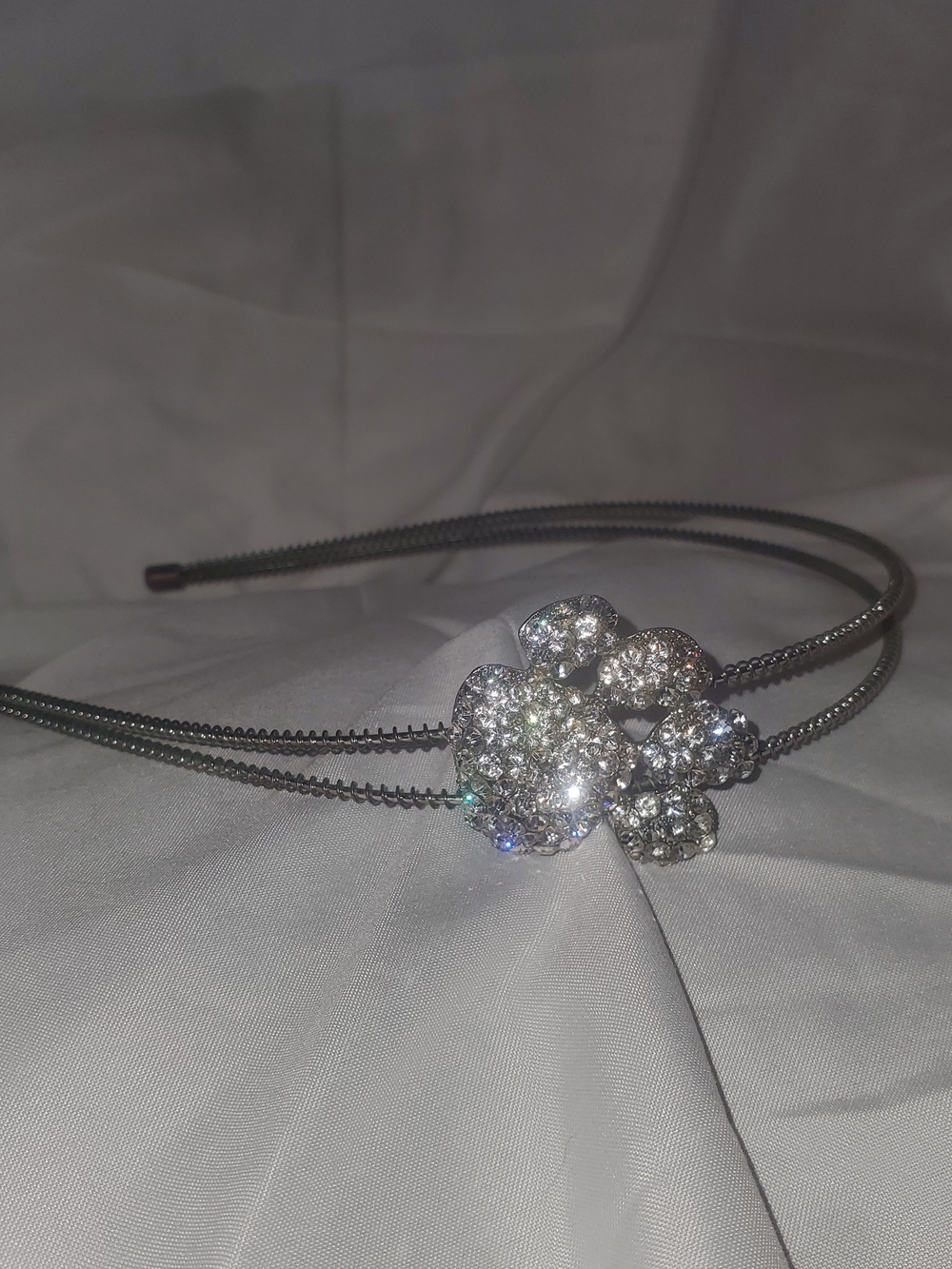 Crystal Rhinestone Paw Print Double Band Headband - Silver
